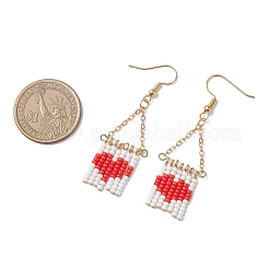 Handmade Glass Seed Beads Heart Dangle Earrings&nbsp;EJEW-TA00757