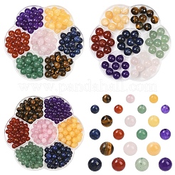 56Pcs 7 Styles Natural Green Aventurine & Lapis Lazuli & Rose Quartz & Carnelian & Tiger Eye &  Malaysia Jade & Yellow Jade Round Beads&nbsp;G-YW0002-61A