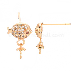 Brass Micro Pave Clear Cubic Zirconia Earring Findings&nbsp;KK-T062-216G-NF