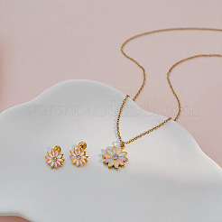 Girl's 304 Stainless Steel Enamel & Plastic Pearl Pendant Necklaces & Stud Earrings Sets&nbsp;WG1BA9D-02