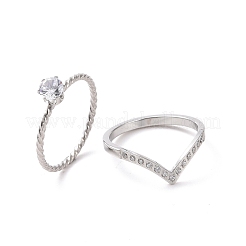 2Pcs 2 Style Clear Cubic Zirconia Couple Rings Set&nbsp;RJEW-D120-24P