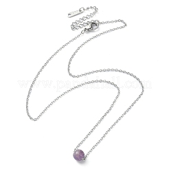 Natural Amethyst Round Bead Pendant Necklaces&nbsp;NJEW-JN04551-01