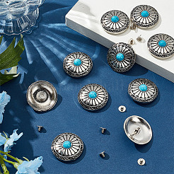 10Pcs Tibetan Style Alloy with Synthetic Turquoise Buttons&nbsp;BUTT-HY0001-09