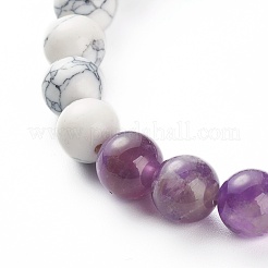 Natural Mixed Stone & Synthetic Howlite Round Beads Stretch Bracelet&nbsp;BJEW-JB06919