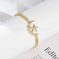 Brass Micro Pave Clear Cubic Zirconia Charm Bracelets&nbsp;LS-BJEW-M050-01G-01