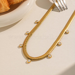 6MM 304 Stainless Steel Flat Snake Chain Necklaces with Clear Cubic Zirconia Tassel for Women&nbsp;AU3115