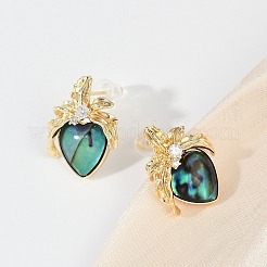 Heart Brass Abalone Shell & Clear Cubic Zirconia Stud Earrings&nbsp;KK-D301-09G