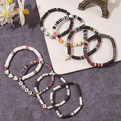 8Pcs 8 Style Polymer Clay Heishi & Natural Pearl & Natural Sea Shell Beads Stretch Bracelets Set for Girl Women&nbsp;BJEW-SZ0001-82