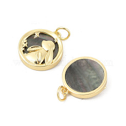 Brass Pave Natural Paua Shell/Abalone Shell Pendants&nbsp;KK-P300-20G
