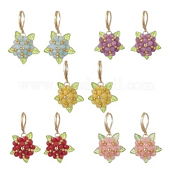 Valentine's Day Flower Natural Malaysian Jade & Glass Seed Beaded Leverback Earrings&nbsp;EJEW-MZ00700