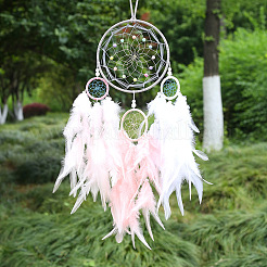 Girl's Heart Iron Ring Woven Net/Web with Feather Wall Hanging Decoration&nbsp;PW-WG22127-01
