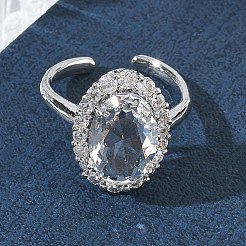 Brass Micro Pave Cubic Zirconia Cuff Open Rings for Women&nbsp;RJEW-L343-17P-07