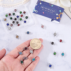 48Pcs 12 Colors Faceted Glass Flat Round Connector Charms&nbsp;FIND-SC0023-35