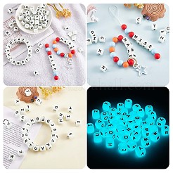 20Pcs Luminous Cube Letter Silicone Beads 12x12x12mm Square Dice Alphabet Beads with 2mm Hole Spacer Loose Letter Beads for Bracelet Necklace Jewelry Making&nbsp;JX437O