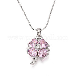 Brass Cubic Zirconia Clover Pendant 304 Stainless Steel 
Chain Necklaces&nbsp;NJEW-T018-03P