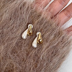 Brass Two Tone Teardrop Dangle Stud Earrings&nbsp;FS-WG19080-01