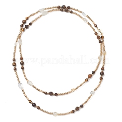 Round Natural Tiger Eye & Nuggets Topaz Beaded Wrap Long Necklaces&nbsp;NJEW-JN05907-01
