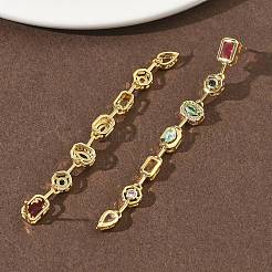 Rectangle with Teardrop Brass Micro Pave Cubic Zirconia Dangle Stud Earrings&nbsp;EJEW-G452-10G