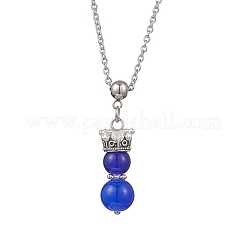 Handmade Glass Beaded Prince with Crown Pendant 304 Stainless Steel Cable Necklaces for Women&nbsp;NJEW-JN05447-02