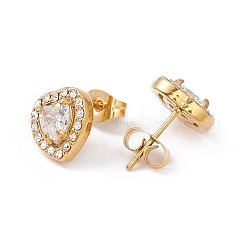 Cubic Zirconia & Rhinestone Heart Stud Earrings&nbsp;EJEW-A080-03G
