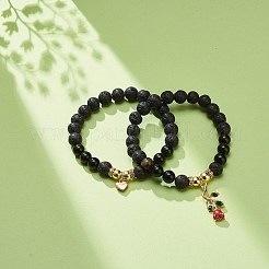 2Pcs 2 Style Style Natural Lava Rock & Golden Sheen Obsidian & Synthetic Hematite Stretch Bracelets Set&nbsp;BJEW-JB08734