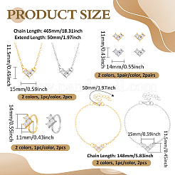 2 Colors Heart Alloy Rhinestone Pendant Necklaces & Stud Earrings & Finger Rings & Link Bracelets Set for Women&nbsp;SJEW-HY0001-07