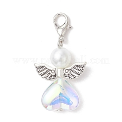 Heart Angel Glass & Glass Pearl Pendant Decorations&nbsp;HJEW-JM03593