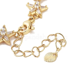 Rack Plating Brass Pave Clear Cubic Zirconia Star Link Chain Bracelets for Women&nbsp;BJEW-R317-11G
