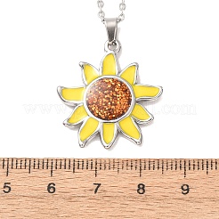 304 Stainless Steel Enamel Yellow Sunflower Pendant Cable Chain Necklaces for Women&nbsp;NJEW-Z119-01P