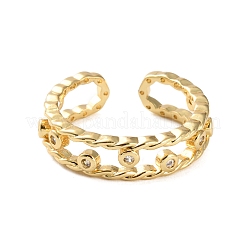 Rack Plating Brass Micro Pave Cubic Zirconia Open Cuff Rings for Women&nbsp;RJEW-U026-03G-01