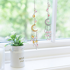 2Pcs 2 Colors Crystal AB Chandelier Glass Octagon Pendant Decorations&nbsp;HJEW-GA0001-40