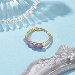 Natural Round Amethyst Beaded Finger Rings&nbsp;RJEW-TA00118-01