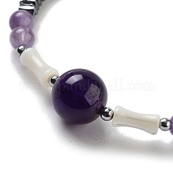 Natural Amethyst Round & Synthetic Non-magnetic Hematite & White Shell Beaded Bracelets for Women&nbsp;BJEW-K251-02F