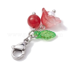 Flower Glass & Natural & Dyed Malaysia Jade Pendant Decortion&nbsp;HJEW-JM01985-02