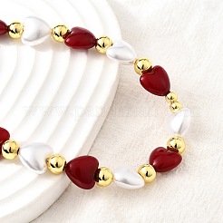 Brass & ABS Imitation Pearl Heart and Round Beaded Necklaces for Women&nbsp;NJEW-D314-11B-G