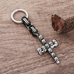 304 Stainless Steel Skull-shape Cross Keychains&nbsp;HC7516
