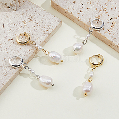 2 Pairs 2 Colors Natural Cultured Freshwater Pearl Hoop Earrings&nbsp;EJEW-HS00005