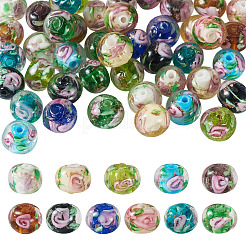 44Pcs 11 Colors Handmade Lampwork Inner Flower Rondelle Beads&nbsp;LAMP-TA0002-74