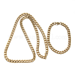 304 Stainless Steel Cuban Link Chain Necklaces and Bracelets Jewelry Sets&nbsp;SJEW-O065-B-04G