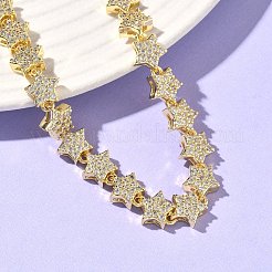 Clear Cubic Zirconia Star Link Chains Bracelet&nbsp;BJEW-G773-01G
