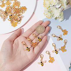 40Pcs 2 Style Alloy Enamel Honeycomb & Bees Pendant Decorations&nbsp;HJEW-SC0001-21