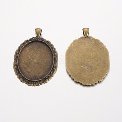 Oval Tibetan Style Alloy Big Pendant Cabochon Settings&nbsp;PALLOY-K109-65AB-NR
