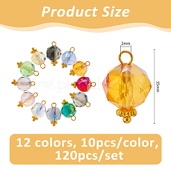 120Pcs 12 Colors Transparent Electroplate Glass Pendants&nbsp;PALLOY-FH00178