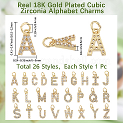 26Pcs 26 Styles Real 18K Gold Plated Brass Micro Pave Clear Cubic Zirconia Charms&nbsp;KK-BBC0018-09