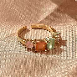 Brass Micro Pave Cubic Zirconia Cuff Rings for Women&nbsp;RJEW-C123-07G