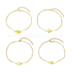 4Pcs 4 Styles Ocean 304 Stainless Steel Link Chain Anklets for Women&nbsp;AJEW-AN00825