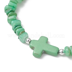 Adjustable Natural Freshwater Shell & Dyed Synthetic Turquoise Beads Braided Bead Bracelets for Women&nbsp;BJEW-JB13105-02