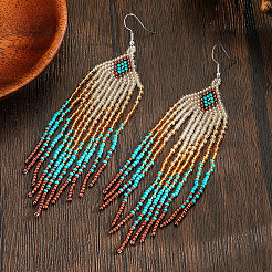 Handmade Glass Seed Beads Rhombus Tassel Dangle Earrings&nbsp;NB4453