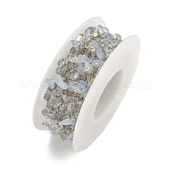 304 Stainless Steel with Synthetic Opalite Chip Link Chains&nbsp;CHS-G038-09P-05