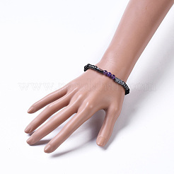 Natural Black Agate(Dyed) & Amethyst Beads Stretch Bracelets&nbsp;BJEW-JB04219-03
